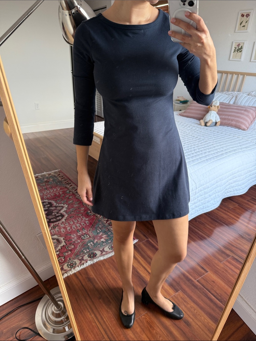 Zara Navy Three-Quarter Sleeve Mini Dress